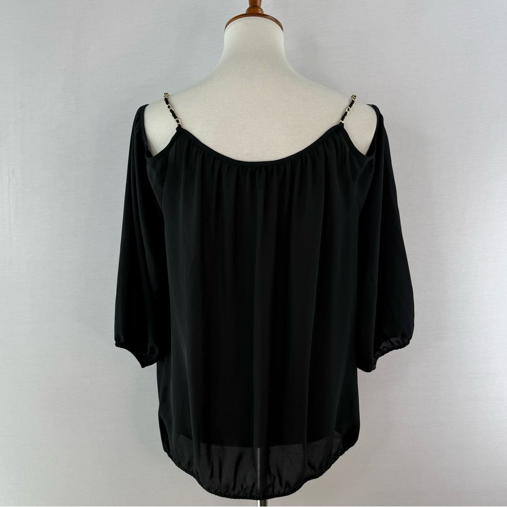INC Black Off Shoulder Blouse with Gold Metallic Chain Embellishment - Picture 4 of 13